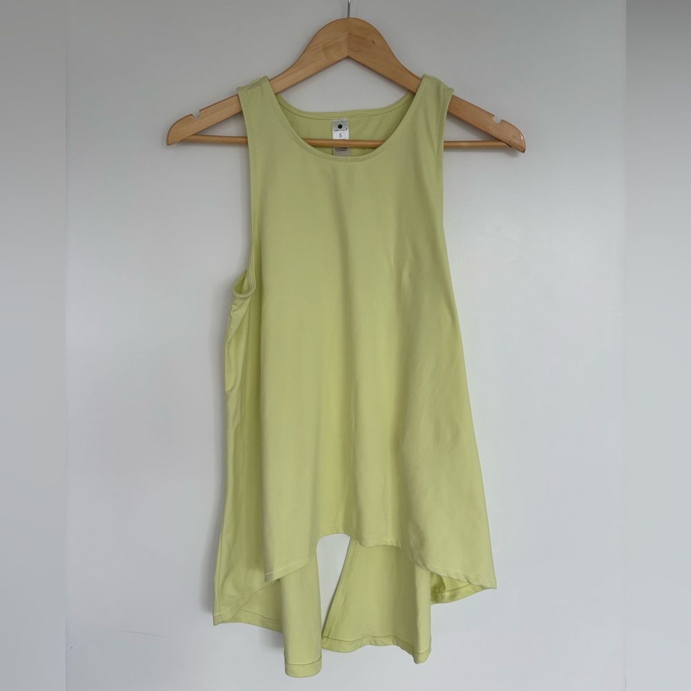 Yogalicious 17” PTP Athletic Tank Top with Split Back, Yellow-Green, Size Small.